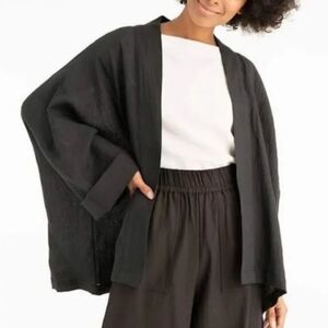 Tribe Alive Organic Linen Black Kimono Style Jacket  OS